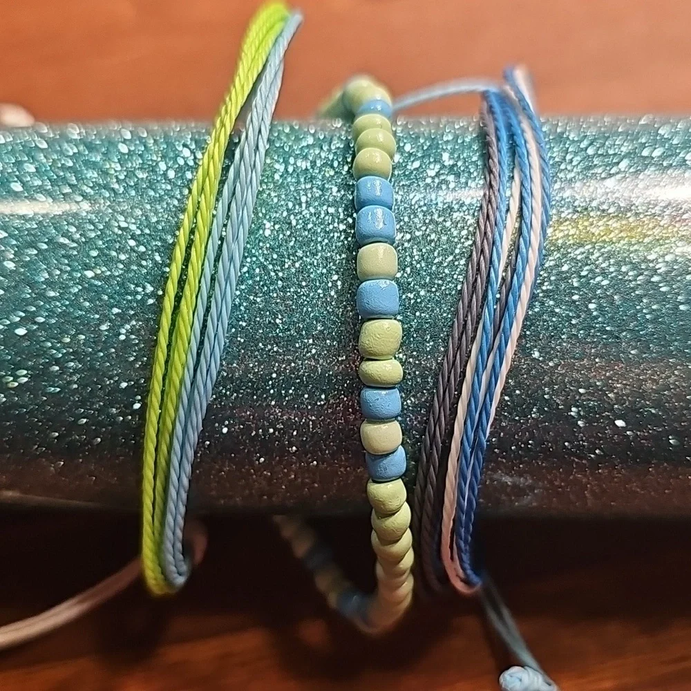 3pc Beaded Bracelet Set - Blue and Green - Picture 2 of 3